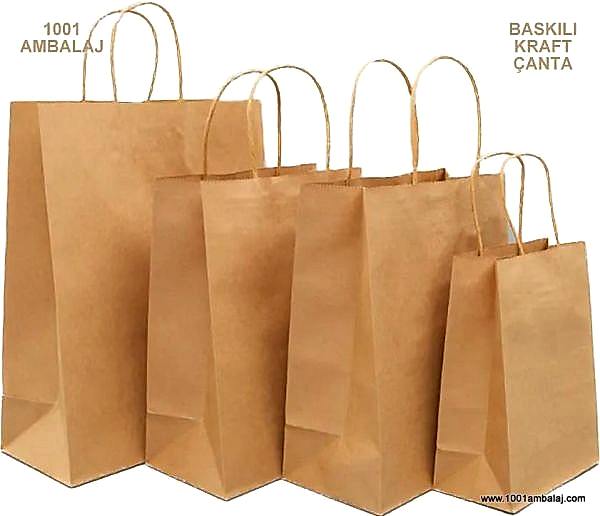 1 Renk Baskılı 19X8X24 Cm 100 Gr Kraft kağıt Çanta Kahve Renk