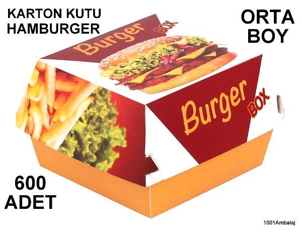 Hamburger Kutusu Karton Fast Food Orta Boy Hamburger Resmi Baskılı 600 Adet 1001 Ambalaj