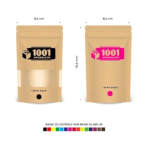 8,5X14,5 Cm 2 Baskılı Kraft Renkli Pencereli İki Taraf Tek Renk Doypack Torba 50 Gr /37/