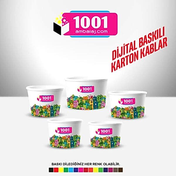 Dijital Baskılı 100 Cc Karton Dondurma kabı Beyaz