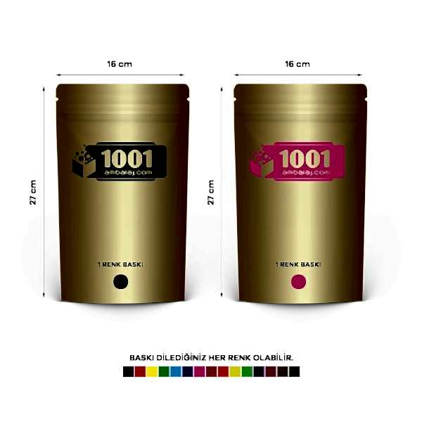 16X27 Cm 2 Baskılı Gold ( Altın ) Renkli İki Taraf Tek Renk Doypack Torba 500 Gr /23/