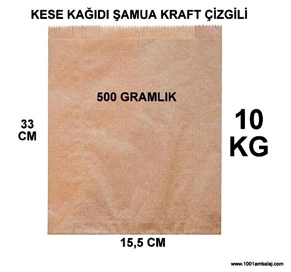 Kese Kağıdı Çizgili Baskısız Şamua Kraft 500 Gr 15,5X33 Cm 10 Kilo