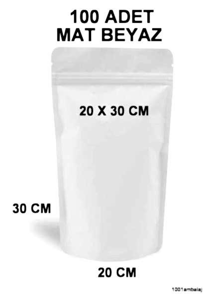 20X30 Cm Mat Beyaz Renkli (100 Adet) Kilitli Doypack Torba 1000 Gr /19/