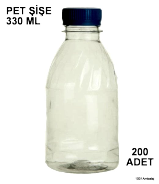 Pet Şişe 330 Ml Plastik Kilitli kapaklı Şeffaf Yuvarlak Tabanli 200 Adet