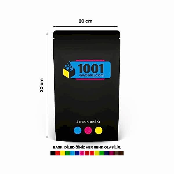 20X30 Cm 3 Baskılı Mat Siyah Renkli Tek Taraf Üç Renk Doypack Torba 1000 Gr /69/