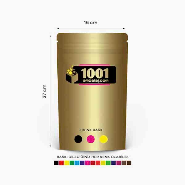 16X27 Cm 3 Baskılı Gold ( Altın ) Renkli Tek Taraf Üç Renk Doypack Torba 500 Gr /23/