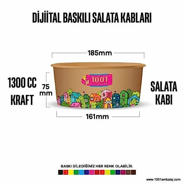 Dijital Baskılı 1300 Cc Karton Salata kabı Kraft