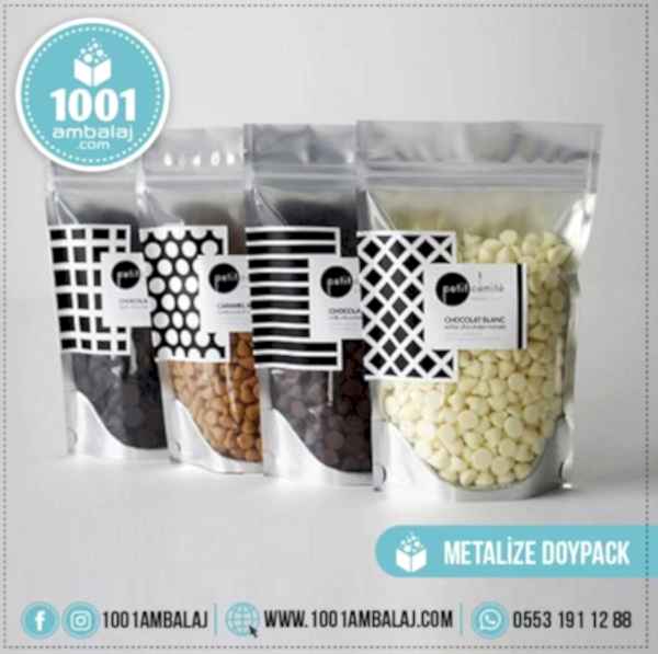 13X22,5 Cm 3 Baskılı Ön Şeffaf Arka Metalize Renkli Tek Taraf Üç Renk Doypack Torba 250 Gr /55/