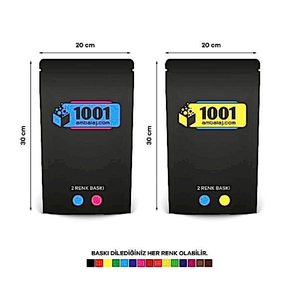 20X30 Cm 4 Baskılı Mat Siyah Renkli İki Taraf İki Renk Doypack Torba 1000 Gr /69/