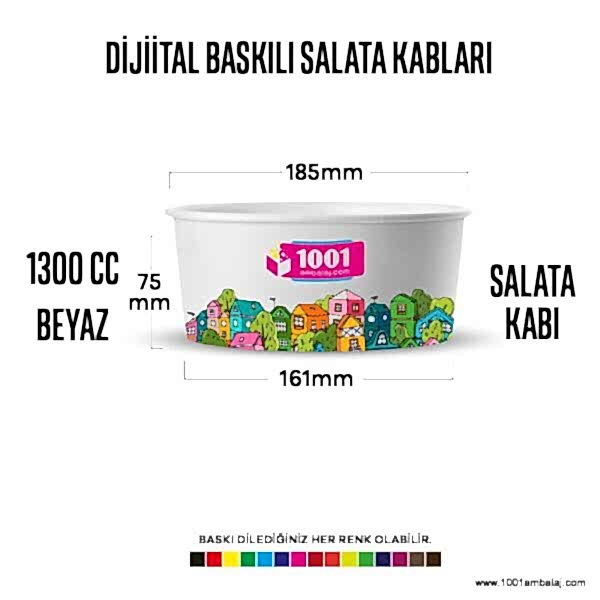 Dijital Baskılı 1300 Cc Karton Salata kabı Beyaz