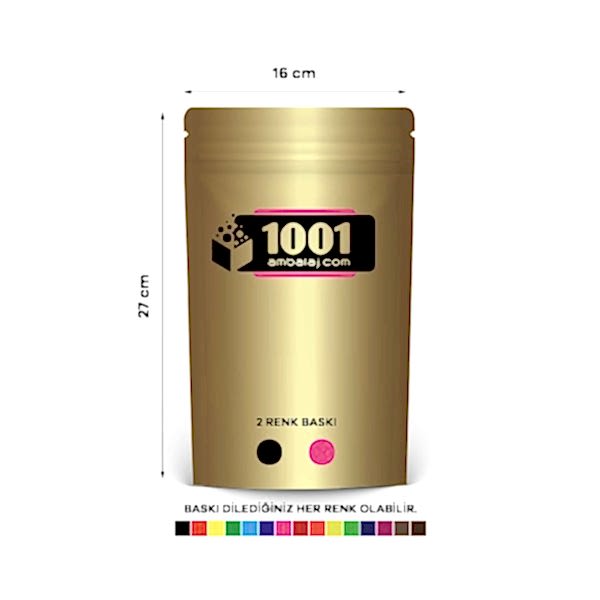 16X27 Cm 2 Baskılı Gold ( Altın ) Renkli Tek Taraf İki Renk Doypack Torba 500 Gr /23/