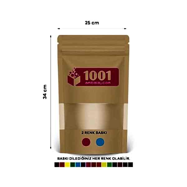 25X34 Cm 2 Baskılı Kraft Renkli Pencereli Tek Taraf İki Renk Doypack Torba 1500 Gr /43/