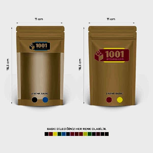 11X18,5 Cm 4 Baskılı Kraft Renkli Geniş Pencereli İki Taraf İki Renk Doypack Torba 100 Gr /44/