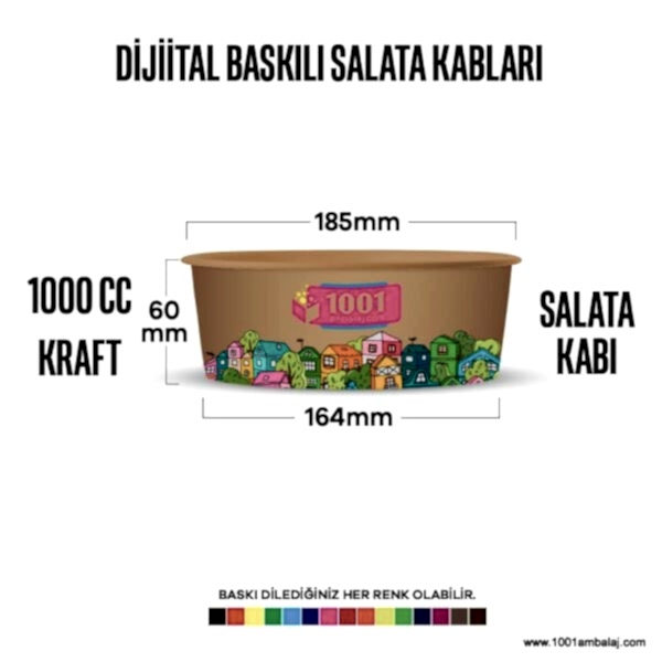 Dijital Baskılı 1000 Cc Karton Salata kabı Kraft