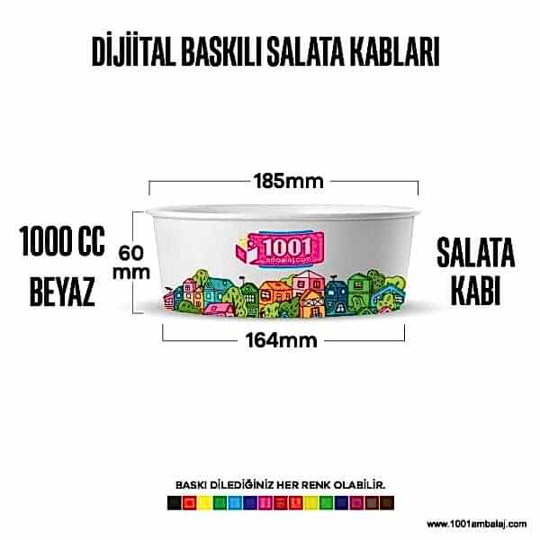 Dijital Baskılı 1000 Cc Karton Salata kabı Beyaz