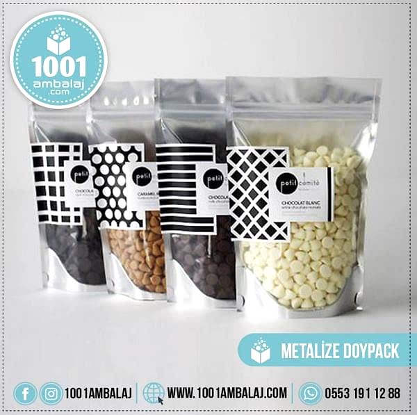 13X22,5 Cm 4 Baskılı Ön Şeffaf Arka Metalize Renkli İki Taraf İki Renk Doypack Torba 250 Gr /55/