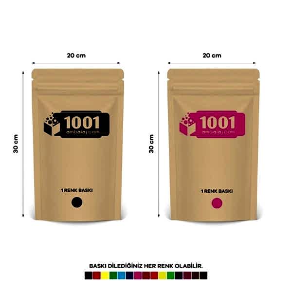 20X30 Cm 2 Baskılı Kraft Renkli İki Taraf Tek Renk Doypack Torba 1000 Gr /35/