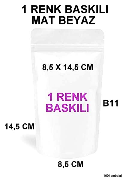 8,5X14,5 Cm 1 Baskılı Mat Beyaz Renkli Tek Taraf Tek Renk Doypack Torba 50 Gr /15/