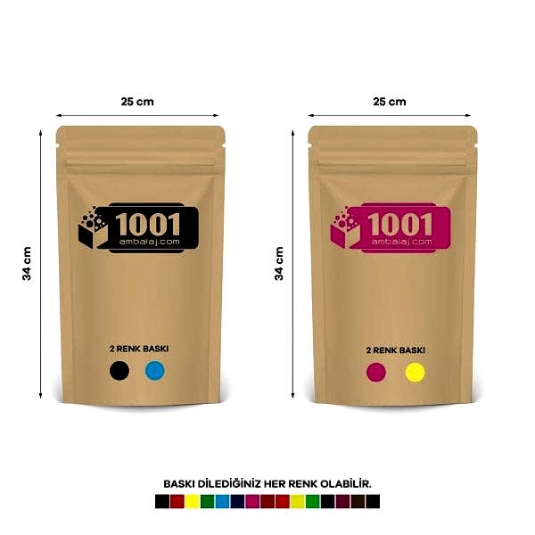 25X34 Cm 4 Baskılı Kraft Renkli İki Taraf İki Renk Doypack Torba 1500 Gr /36/