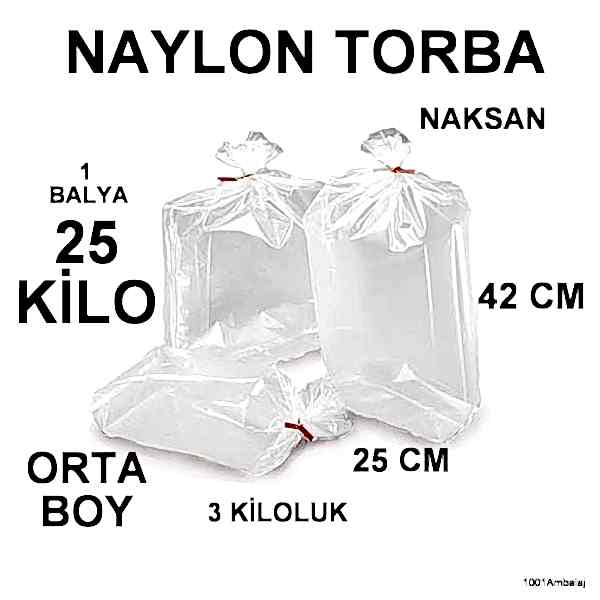 Naylon Torba 25X42 Cm (3 Kiloluk) Bakkaliye Torbası 25 Kilo 1 Balya Naksan