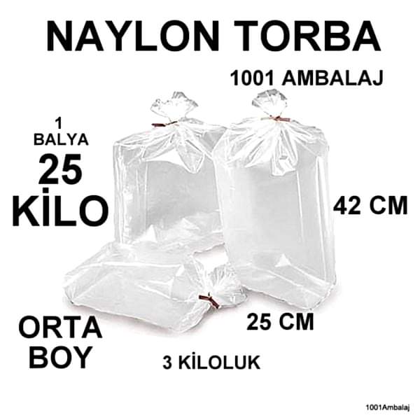 Naylon Torba 25X42 Cm (3 Kiloluk) Bakkaliye Torbası 25 Kilo 1 Balya
