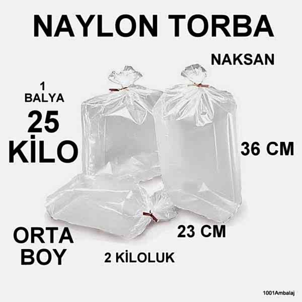 Naylon Torba 23X36 Cm (2 Kiloluk) Bakkaliye Torbası 25 Kilo 1 Balya Naksan