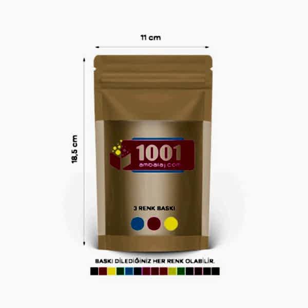 11X18,5 Cm 3 Baskılı Kraft Renkli Geniş Pencereli Tek Taraf Üç Renk Doypack Torba 100 Gr /44/