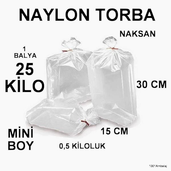 Naylon Torba 15X30 Cm (500 Gramlik) Bakkaliye Torbası 25 Kilo 1 Balya Naksan