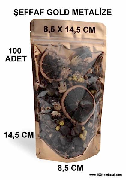 8,5X14,5 Cm Ön Şeffaf Arka Gold Metalize Renk (100 Adet) Kilitli Doypack Torba 50 Gr /48/