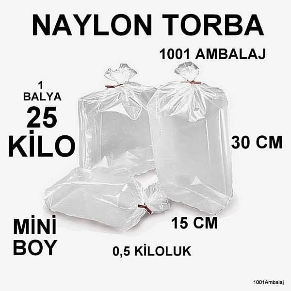 Naylon Torba 15X30 Cm (500 Gramlik) Bakkaliye Torbası 25 Kilo 1 Balya 1001 Ambalaj