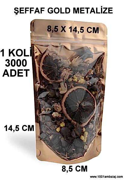 8,5X14,5 Cm Ön Şeffaf Arka Gold Metalize Renk (1 Koli 3000 Adet) Kilitli Doypack Torba 50 Gr /48/