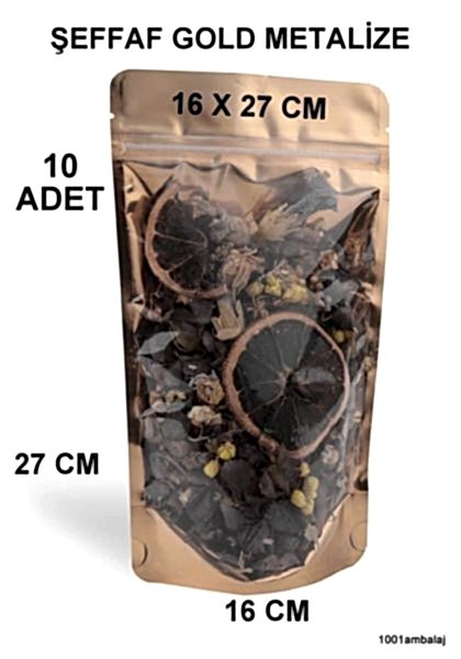 16X27 Cm Ön Şeffaf Arka Gold Metalize Renk ** 10 Adet ** Kilitli Doypack Torba 500 Gr /51/
