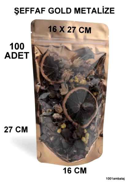 16X27 Cm Ön Şeffaf Arka Gold Metalize Renk (100 Adet) Kilitli Doypack Torba 500 Gr /51/