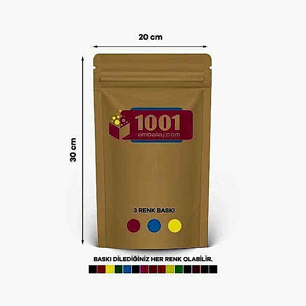 20X30 Cm 3 Baskılı Kraft Renkli Tek Taraf Üç Renk Doypack Torba 1000 Gr /35/