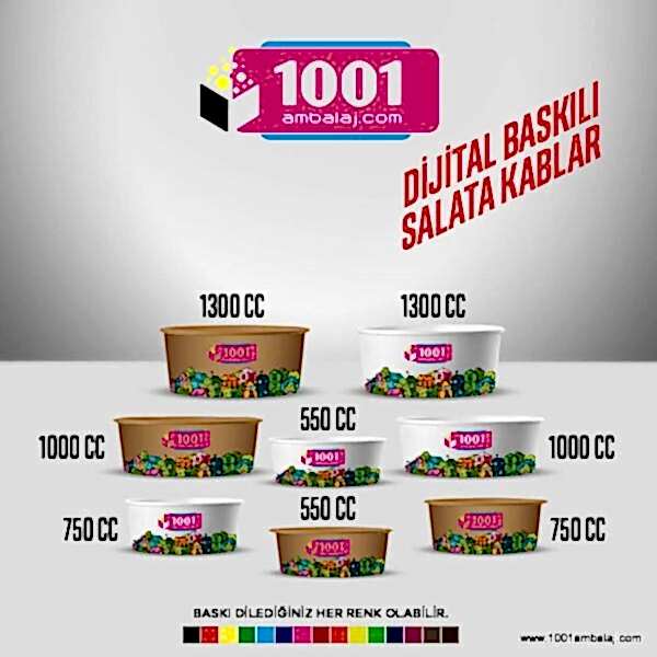 Dijital Baskılı 750 Cc Karton Salata kabı Beyaz