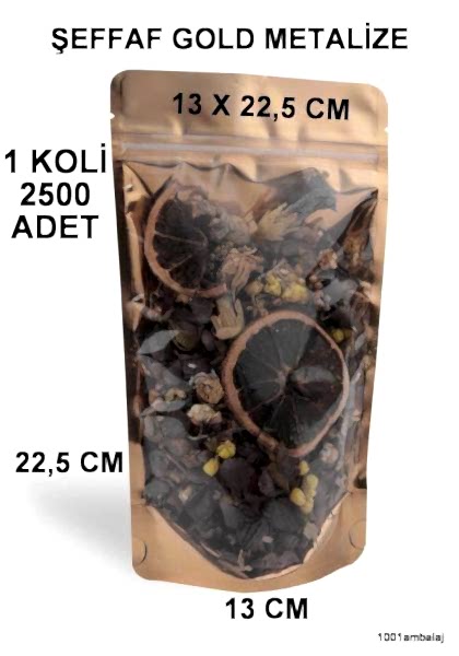 13X22,5 Cm Ön Şeffaf Arka Gold Metalize Renk (1 Koli 2500 Adet) Kilitli Doypack Torba 250 Gr /50/