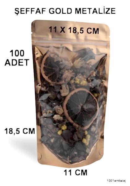 11X18,5 Cm Ön Şeffaf Arka Gold Metalize Renk (100 Adet) Kilitli Doypack Torba 100 Gr /49/