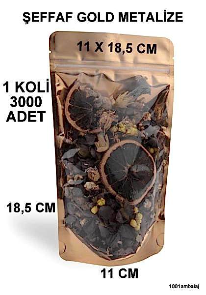 11X18,5 Cm Ön Şeffaf Arka Gold Metalize Renk (1 Koli 3000 Adet) Kilitli Doypack Torba 100 Gr /49/