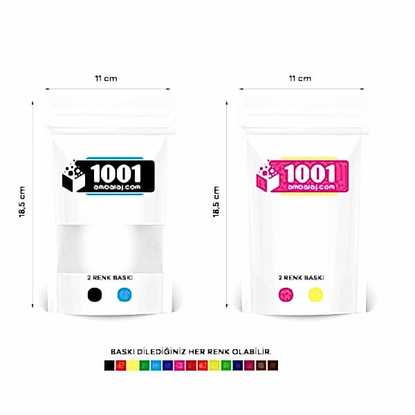 11X18,5 Cm 4 Baskılı Beyaz Renkli Pencereli İki Taraf İki Renk Doypack Torba 100 Gr /09/