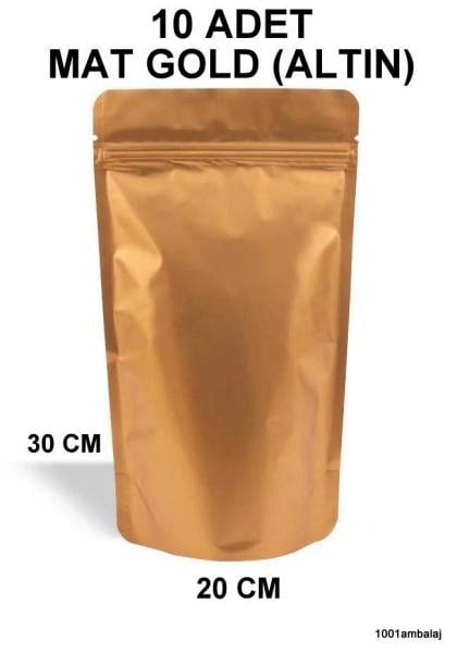 20X30 Cm Mat Gold (Altın Renkli) ** 10 Adet ** Kilitli Doypack Torba 1000 Gr /28/