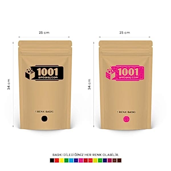 25X34 Cm 2 Baskılı Kraft Renkli İki Taraf Tek Renk Doypack Torba 1500 Gr /36/