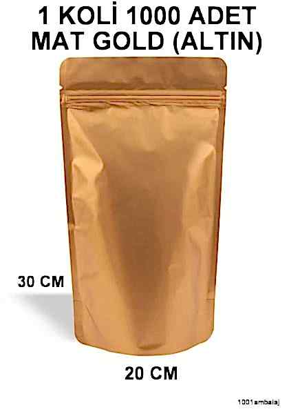 20X30 Cm Mat Gold (Altın Renkli) (1 Koli 1000 Adet) Kilitli Doypack Torba 1000 Gr /28/