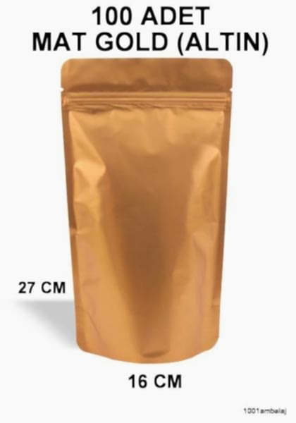 16X27 Cm Mat Gold (Altın Renkli) (100 Adet) Kilitli Doypack Torba 500 Gr /27/