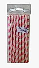 kağıt Pipet 6 Mm 19,5 Cm Boy 25 Li Paket Pembe Beyaz 1 Paket