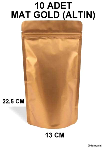 13X22,5 Cm Mat Gold (Altın Renkli) ** 10 Adet ** Kilitli Doypack Torba 250 Gr /26/