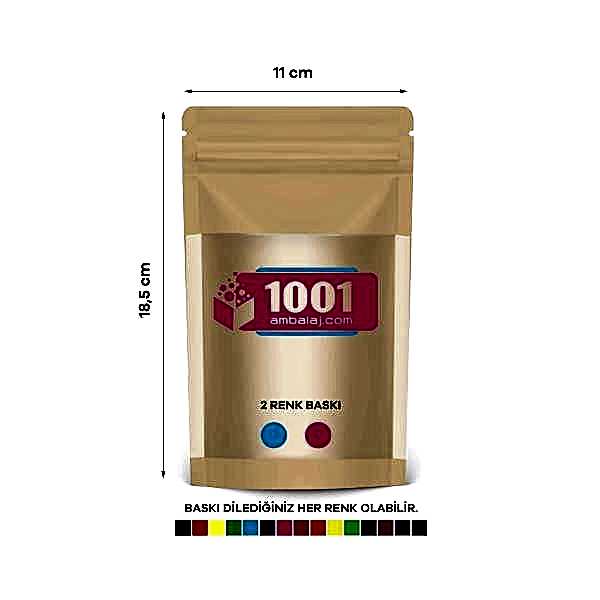 11X18,5 Cm 2 Baskılı Kraft Renkli Geniş Pencereli Tek Taraf İki Renk Doypack Torba 100 Gr /44/