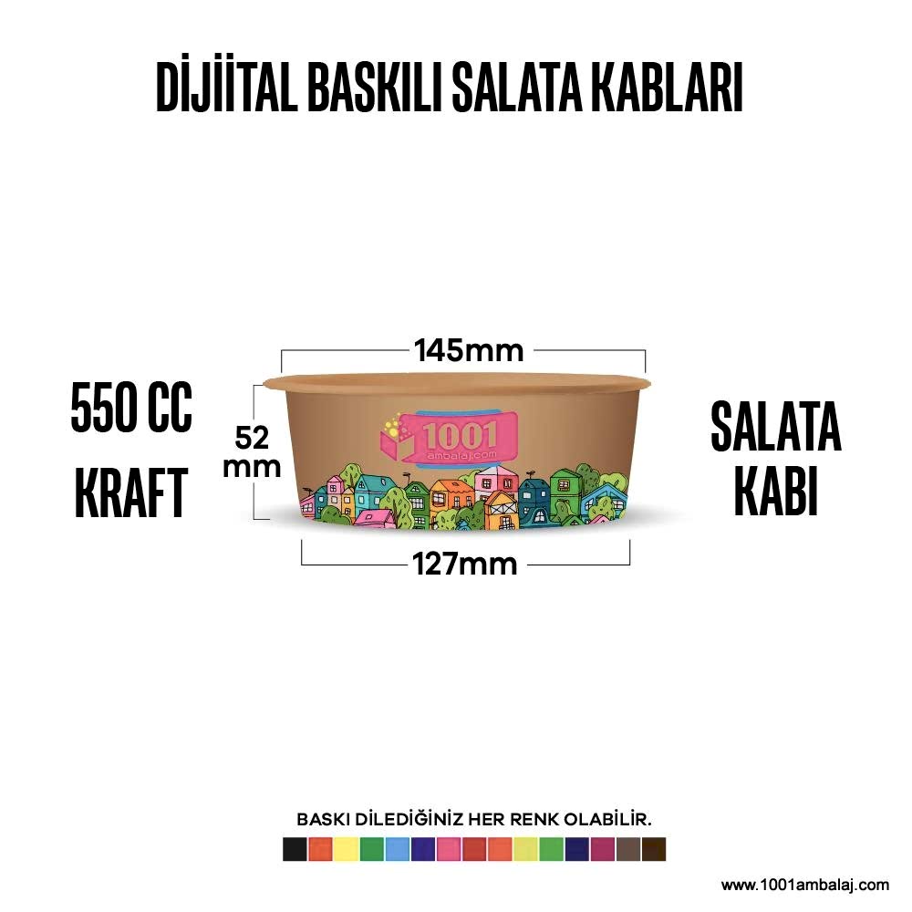 Dijital Baskılı 550 Cc Karton Salata kabı Kraft