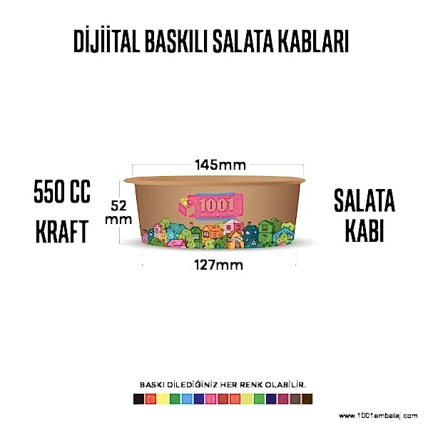 Dijital Baskılı 550 Cc Karton Salata kabı Kraft