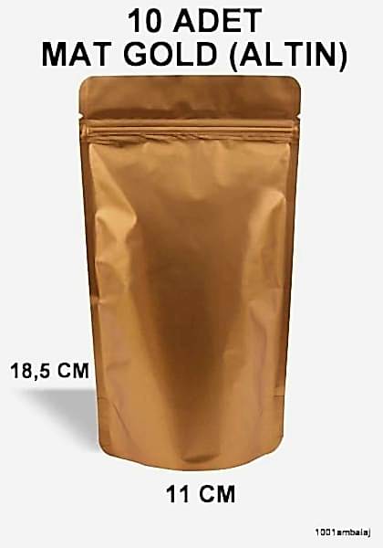 11X18,5 Cm Mat Gold (Altın Renkli) ** 10 Adet ** Kilitli Doypack Torba 100 Gr /25/