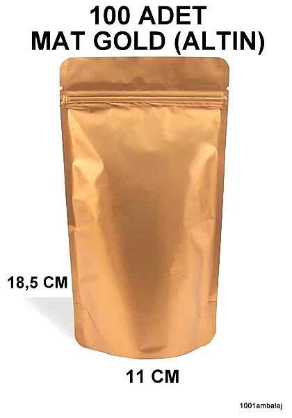 11X18,5 Cm Mat Gold (Altın Renkli) (100 Adet) Kilitli Doypack Torba 100 Gr /25/